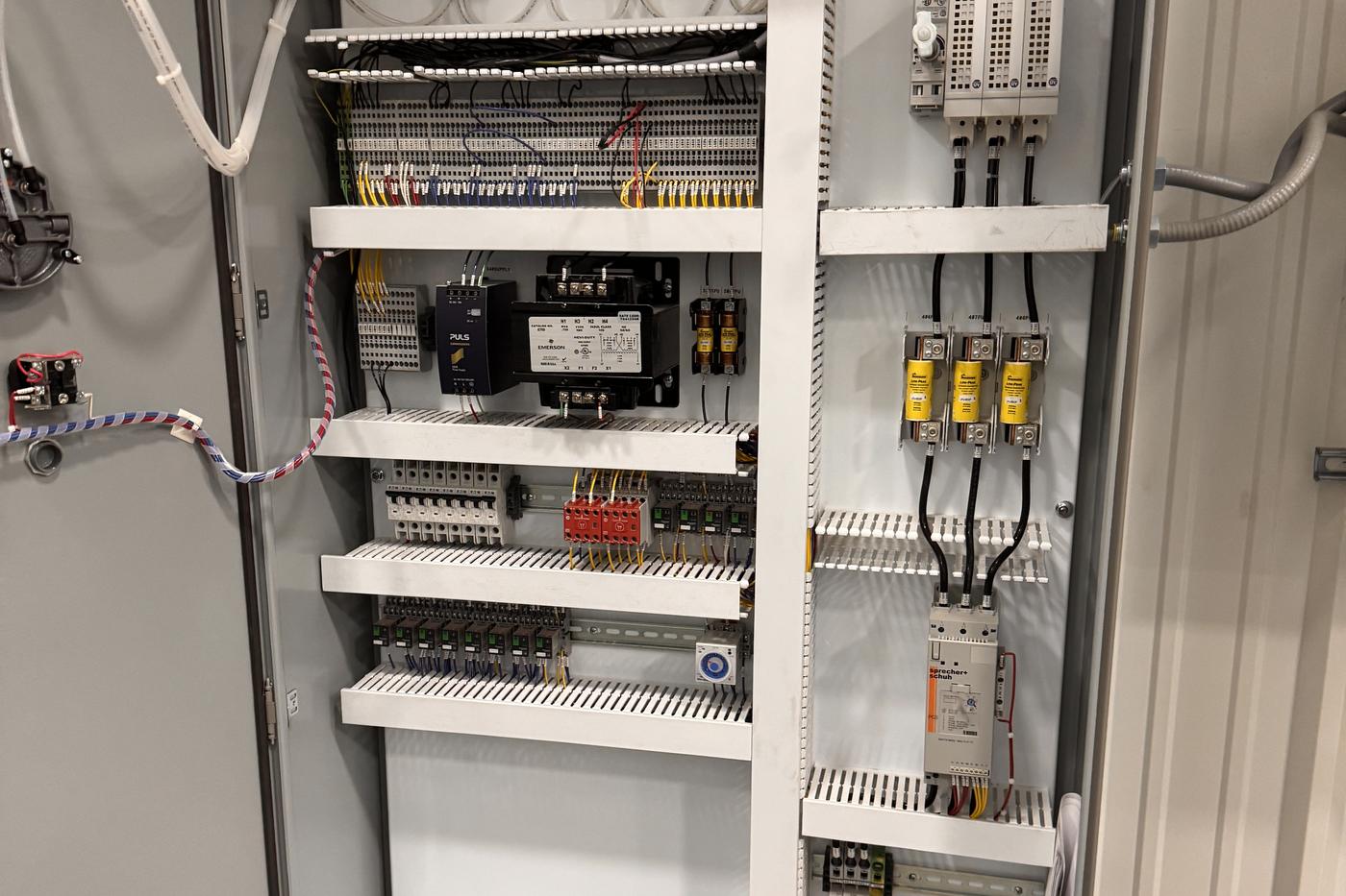 Industrial control panel — relays, terminal blocks and control transformer — United Electric Service, Lebanon MO