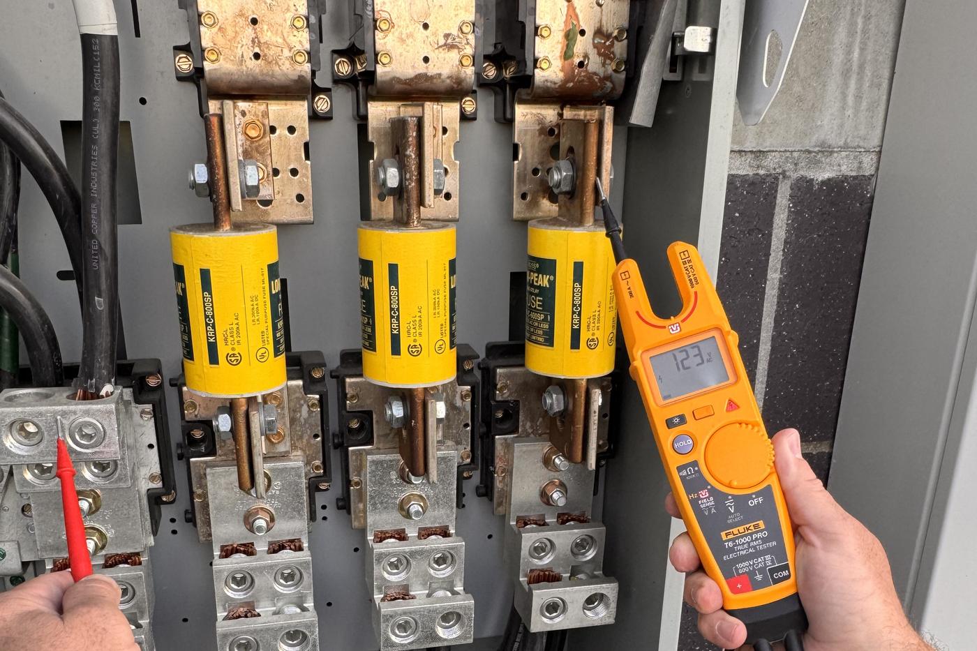 Checking voltage at a three-phase fused disconnect — United Electric Service, Lebanon MO